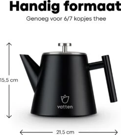 Vatten® - Premium RVS Theepot - Incl. RVS Theefilter - 1L - Zwart - Dubbelwandig -Home Keuken Winkel 1077x1200