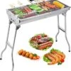 Uten - Houtskoolbarbecue - Opvouwbare Barbecue - Houtskoolbarbecues - Draagbare Camping Barbecue - 430 Roestvrij Staal Grill BBQ - 5-10 Persoon Tuin Buitenfeest - Zilver -Home Keuken Winkel 1133x1200