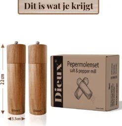 Dieux® - Peper En Zoutmolen Set - Cilinder Vorm - 22CM - Zout Peper Kruiden - 2 Stuks - Acacia Hout - Instelbare Maalgraad - Duurzaam - Luxe Kwaliteit - Hervulbaar - Pepermolen - Zoutmolen - BBQ Accesoires - Pasen -Home Keuken Winkel 1152x1200 1