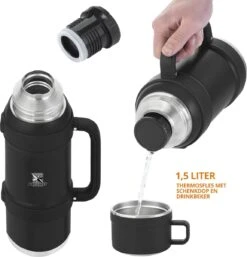 MacGyver RVS Thermoskan 1.5 Ltr – RVS Thermosbeker 0,55 Ltr - Langdurig Warm/koud - Zwart -Home Keuken Winkel 1154x1200 2
