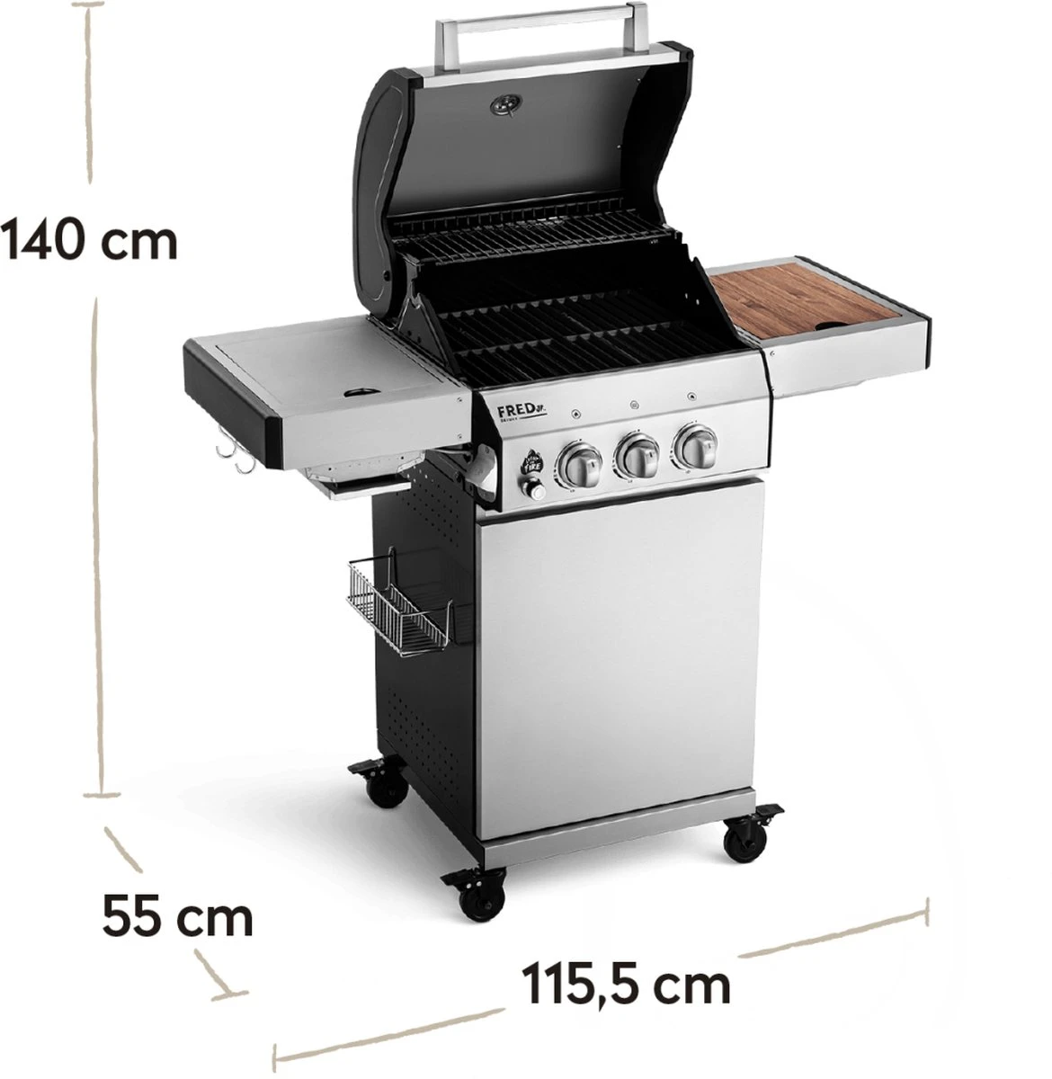 Burnhard Gas BBQ FRED JR. Deluxe - 2 Branders - Incl. Keramische Infraroodbrander & Afdekhoes - Deluxe 19 Burnhard Gas BBQ FRED JR. Deluxe - 2 Branders - Incl. Keramische Infraroodbrander & Afdekhoes - Deluxe - Afbeelding 17