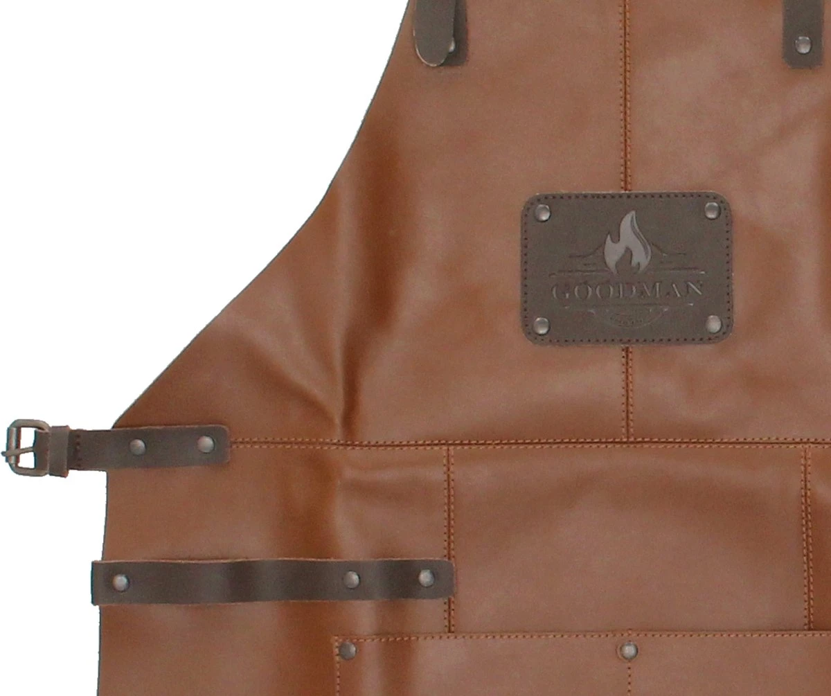 Goodman - BBQ Schort - Echt Leer - Leren Schort Man - Cognac Bruin 5 Goodman - BBQ Schort - Echt Leer - Leren Schort Man - Cognac Bruin - Afbeelding 3