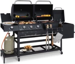 Klarstein Kingsville Double Barbecue - Houtskool- En Gasbarbecue - Smoker BBQ - Inclusief Deksels En Thermometer - Met 2 Roosters - Zwart -Home Keuken Winkel 1200x1020 2