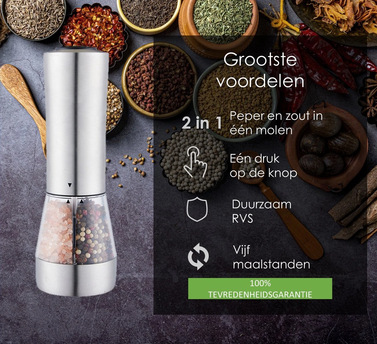KROMS Peper En Zoutmolen Set - Peper En Zoutmolen Set Elektrisch -2 In 1 - Instelbare Maalgraad - Pepermolen - Zoutmolen - Peper En Zoutmolen Elektrisch 4 KROMS Peper En Zoutmolen Set - Peper En Zoutmolen Set Elektrisch -2 In 1 - Instelbare Maalgraad - Pepermolen - Zoutmolen - Peper En Zoutmolen Elektrisch - Afbeelding 2