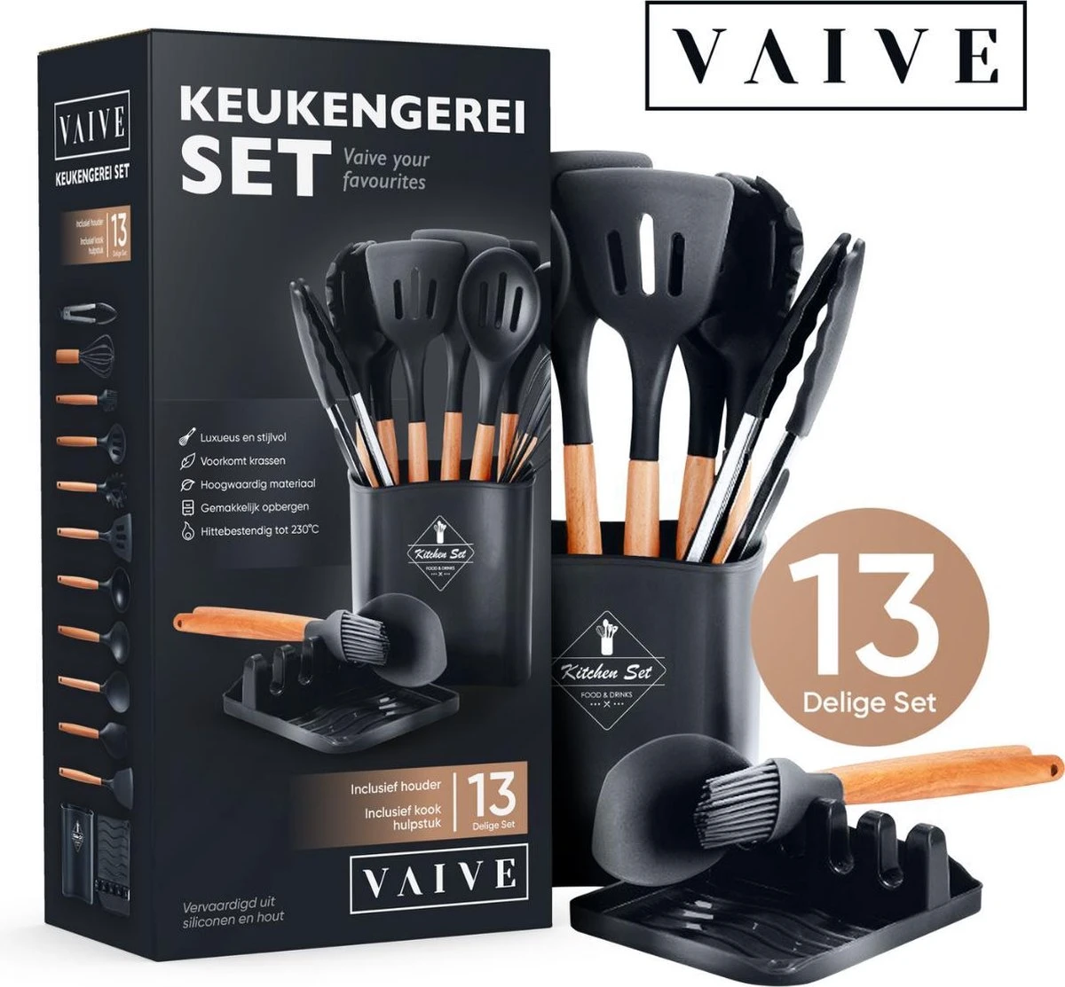 VAIVE Kookgerei Set 13-delig Met Houder - Keukengerei Set - Garde - Spatel Silicone 9 VAIVE Kookgerei Set 13-delig Met Houder - Keukengerei Set - Garde - Spatel Silicone - Afbeelding 7