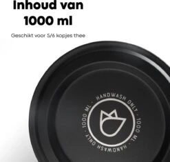 Vatten® - Premium RVS Theepot - Incl. RVS Theefilter - 1L - Zwart - Dubbelwandig -Home Keuken Winkel 1200x1143