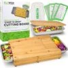 Ecowize 3-in-1 Bamboe Snijplank Met Opvangbak - Snijplank Hout Incl. 3 Roestvrijstalen Opvangbakjes Met Bamboe Deksel, 4 Inzetbare Raspen - Groentesnijder, Hakblok, Borrelplank, Tapasplank, Broodplank - 40x30cm - Duurzaam Cadeau
