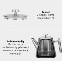 Castagnola Theepot Met Filter – Theekan – Theepot Dubbelwandig – Theepot Roestvrijstaal – Hoogwaardig RVS – 1 Liter – 5 Kopjes Thee – Zilver -Home Keuken Winkel 1200x1195 4