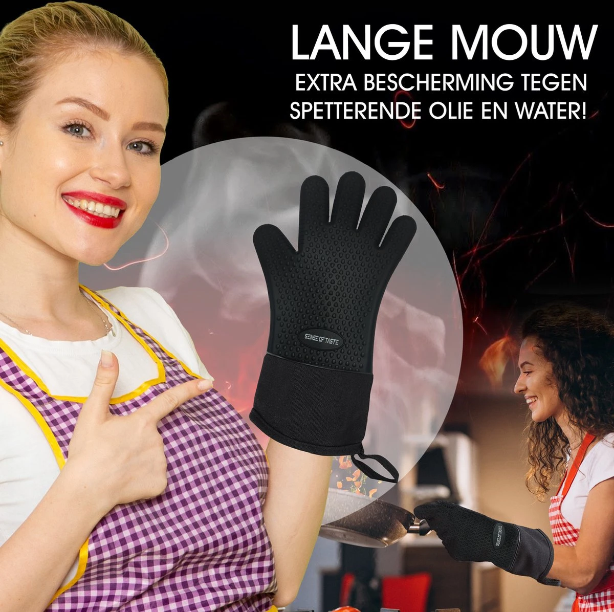 Sense Of Taste Ovenwanten - 2 Stuks - Ovenhandschoenen - Hittebestendig - 230°C - Siliconen - Zwart - Koken - Extra Lang 5 Sense Of Taste Ovenwanten - 2 Stuks - Ovenhandschoenen - Hittebestendig - 230°C - Siliconen - Zwart - Koken - Extra Lang - Afbeelding 3