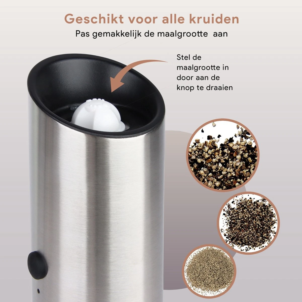 DODANA Premium Peper - & Zoutmolen Elektrisch - 1 Stuk - Pepermolen - Zoutmolen - Oplaadbaar - USB - Elektrische Pepermolen - RVS - Zwaartekracht Functie - LED Lamp - Nl Handleiding - Incl Borsteltje 7 DODANA Premium Peper - & Zoutmolen Elektrisch - 1 Stuk - Pepermolen - Zoutmolen - Oplaadbaar - USB - Elektrische Pepermolen - RVS - Zwaartekracht Functie - LED Lamp - Nl Handleiding - Incl Borsteltje - Afbeelding 5