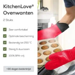 KitchenLove Ovenwanten - 2 Stuks Ovenhandschoenen - Hittebestendig Tot 250 °C - Siliconen - Rood 17 KitchenLove Ovenwanten - 2 Stuks Ovenhandschoenen - Hittebestendig Tot 250 °C - Siliconen - Rood -Home Keuken Winkel 1200x1200 1004