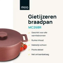 MOA Gietijzeren Braadpan - Inhoud 4,75 Liter - 26CM - Rond - Alle Warmtebronnen - Ook Voor Inductie - Gewicht 5,8 Kg - Bordeaux Rood - MC26BR -Home Keuken Winkel 1200x1200 345