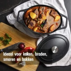 Gietijzeren Braadpan - Sudderpan Zwart Van Daumonet - Ovaal - Ø 29 Cm - 3 Liter - 100% PFAS & PFOA Vrij - Emaille - Geschikt Voor Alle Warmtebronnen - Elektrisch - Gas - Halogeen - Inductie - Keramisch - Vaatwasserbestendig -Home Keuken Winkel 1200x1200 360