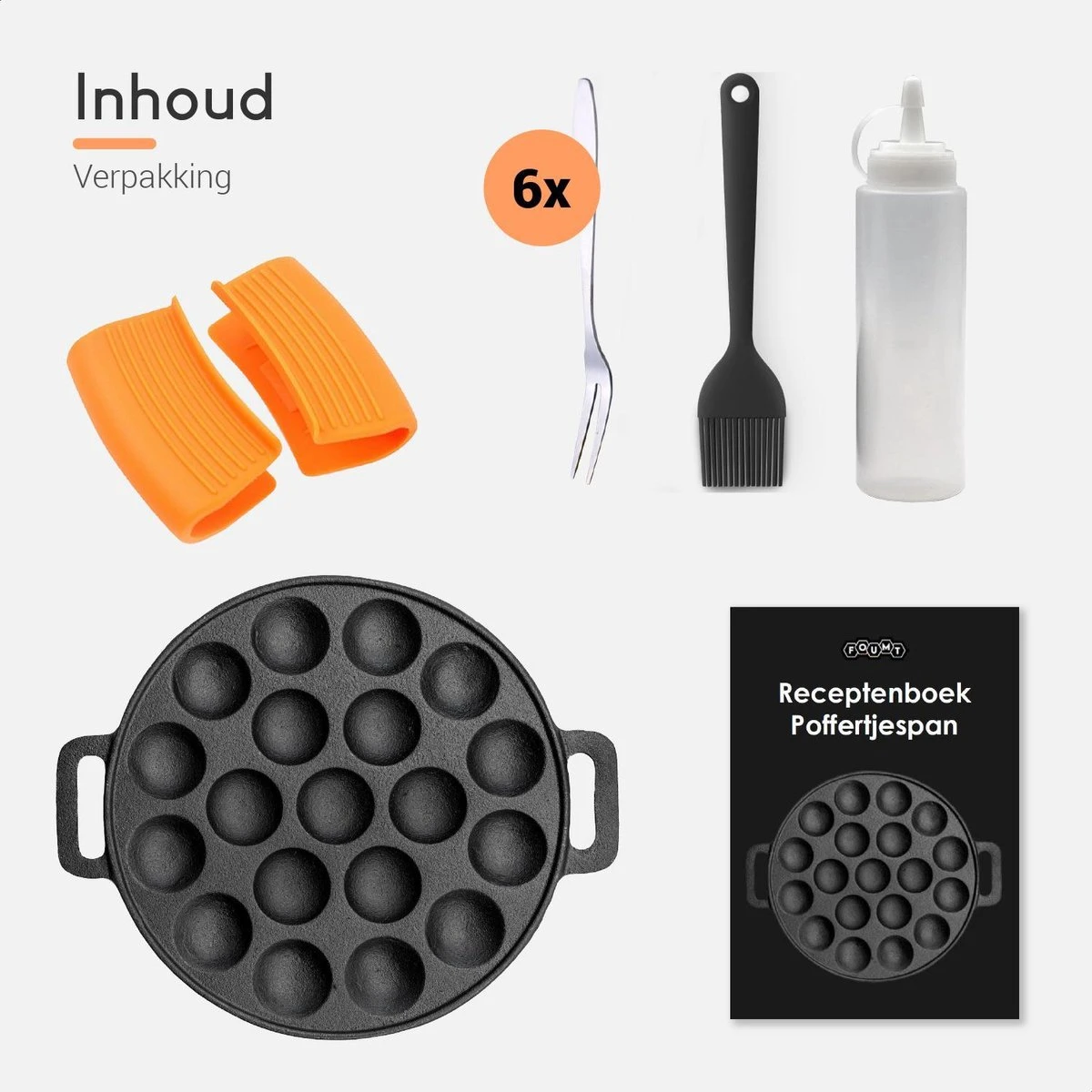 Ocina Poffertjespan – Combo Pack – 19 Poffertjes – Poffertjesmaker – Poffertjespan Inductie – Poffertjespan Electrisch – Gietijzeren Pan - Inclusief Doseerfles, Handvaten, 6x Poffertjesvorken En Invetkwast – Gratis Receptenboek 12 Ocina Poffertjespan – Combo Pack – 19 Poffertjes – Poffertjesmaker – Poffertjespan Inductie – Poffertjespan Electrisch – Gietijzeren Pan - Inclusief Doseerfles, Handvaten, 6x Poffertjesvorken En Invetkwast – Gratis Receptenboek - Afbeelding 10
