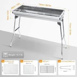 Uten - Houtskoolbarbecue - Opvouwbare Barbecue - Houtskoolbarbecues - Draagbare Camping Barbecue - 430 Roestvrij Staal Grill BBQ - 5-10 Persoon Tuin Buitenfeest - Zilver -Home Keuken Winkel 1200x1200 726