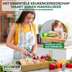 Ecowize 3-in-1 Bamboe Snijplank Met Opvangbak - Snijplank Hout Incl. 3 Roestvrijstalen Opvangbakjes Met Bamboe Deksel, 4 Inzetbare Raspen - Groentesnijder, Hakblok, Borrelplank, Tapasplank, Broodplank - 40x30cm - Duurzaam Cadeau -Home Keuken Winkel 1200x1200 836