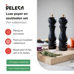 Deleca Luxe Peper En Zoutmolen Set - Met Geschenkdoos - Zout / Pepermolen - Rubberhout - Zwart & Goud -Home Keuken Winkel 1200x1200 865