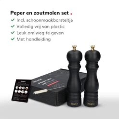 Deleca Luxe Peper En Zoutmolen Set - Met Geschenkdoos - Zout / Pepermolen - Rubberhout - Zwart & Goud -Home Keuken Winkel 1200x1200 869