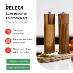 Deleca Luxe Peper En Zoutmolen Set - Zout / Pepermolen - Handmatig - Met Navul Lepel & Geschenkdoos - Acacia Hout - Rond -Home Keuken Winkel 1200x1200 873