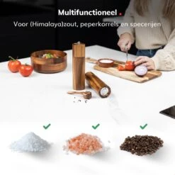Deleca Luxe Peper En Zoutmolen Set - Zout / Pepermolen - Handmatig - Met Navul Lepel & Geschenkdoos - Acacia Hout - Rond -Home Keuken Winkel 1200x1200 875