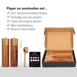 Deleca Luxe Peper En Zoutmolen Set - Zout / Pepermolen - Handmatig - Met Navul Lepel & Geschenkdoos - Acacia Hout - Rond -Home Keuken Winkel 1200x1200 879