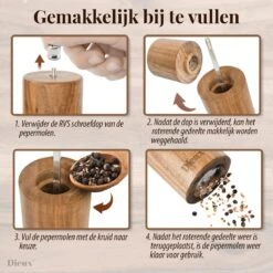 Dieux® - Peper En Zoutmolen Set - Cilinder Vorm - 22CM - Zout Peper Kruiden - 2 Stuks - Acacia Hout - Instelbare Maalgraad - Duurzaam - Luxe Kwaliteit - Hervulbaar - Pepermolen - Zoutmolen - BBQ Accesoires - Pasen -Home Keuken Winkel 1200x1200 885