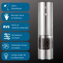 GOV Elektrische Peper- En Zoutmolen RVS XL Oplaadbaar - Automatische Pepermolen -Home Keuken Winkel 1200x1200 890