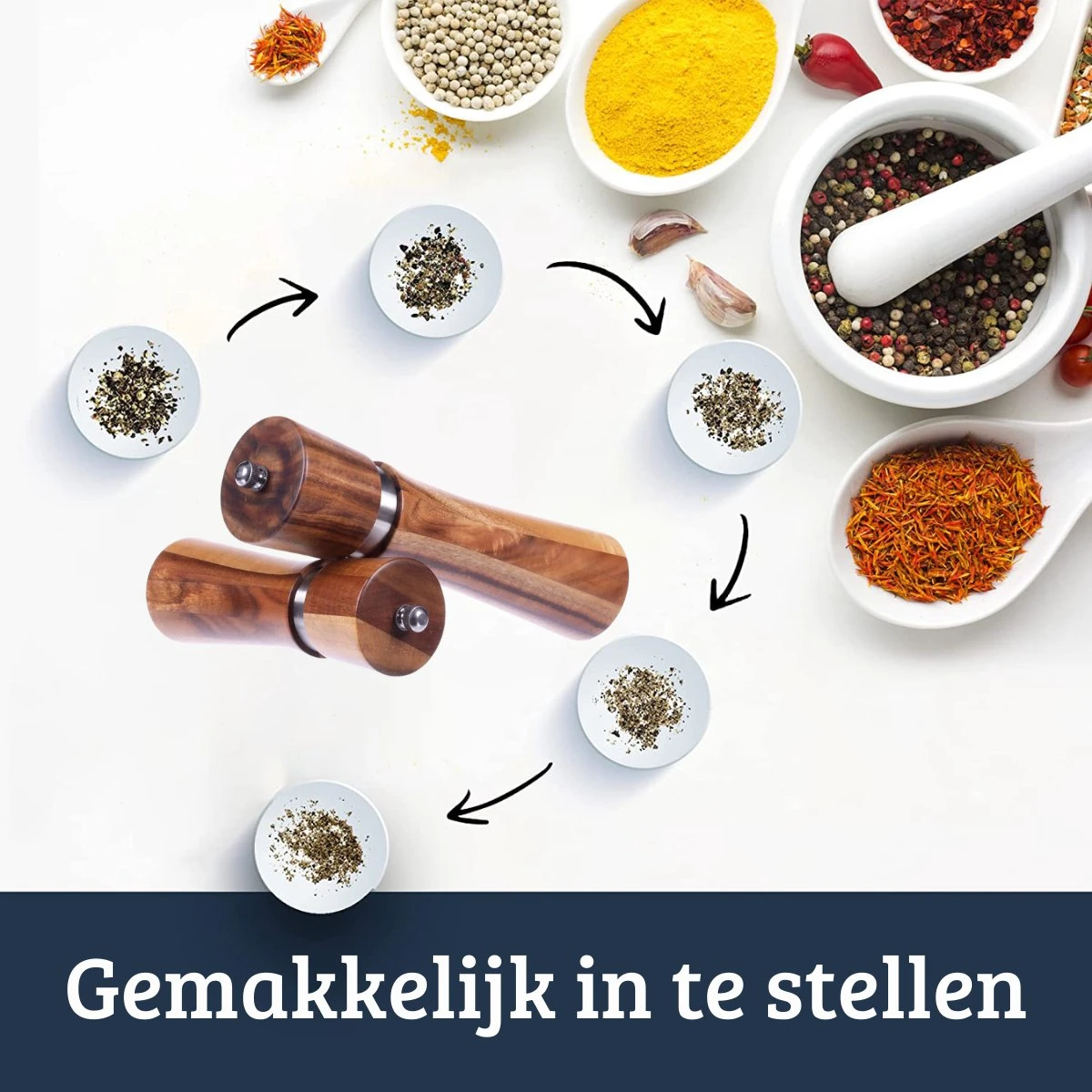 UNBOX Peper En Zoutmolen Set - Pepermolen - Zoutmolen - BBQ Accesoires - Acacia Hout - RVS 3 UNBOX Peper En Zoutmolen Set - Pepermolen - Zoutmolen - BBQ Accesoires - Acacia Hout - RVS - Afbeelding 2