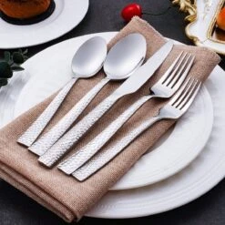 Deleca 6 Persoons Bestekset Deluxe (30-delig) - Vorken, Lepels En Messen - Vaatwasserbestendig - Gehamerd - Zilver / RVS -Home Keuken Winkel 1200x1200 953