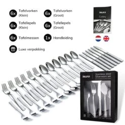 Deleca 6 Persoons Bestekset Deluxe (30-delig) - Vorken, Lepels En Messen - Vaatwasserbestendig - Gehamerd - Zilver / RVS -Home Keuken Winkel 1200x1200 958