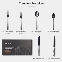 Deleca 6 Persoons Bestekset (36-delig) - Lepels, Messen, Vorken & Steakmessen - Vaatwasserbestendig - Zwart / RVS 20 Deleca 6 Persoons Bestekset (36-delig) - Lepels, Messen, Vorken & Steakmessen - Vaatwasserbestendig - Zwart / RVS -Home Keuken Winkel 1200x1200 968