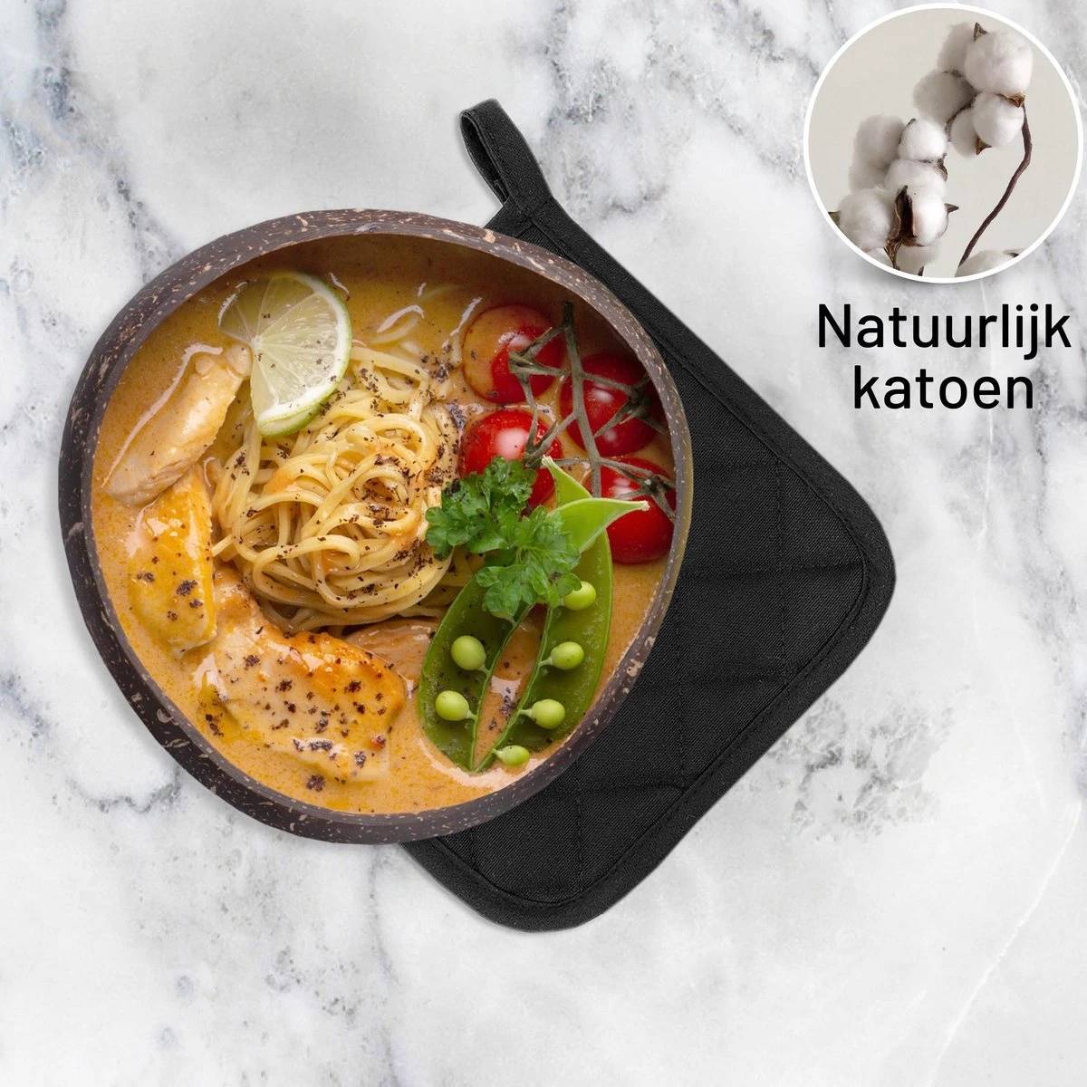 Merkloos Tavas Dream Hittebestendige Pannenlappen | 2 Stuks | Katoen, Thermolite | Tot 220°C | Zwart 4 Merkloos Tavas Dream Hittebestendige Pannenlappen | 2 Stuks | Katoen, Thermolite | Tot 220°C | Zwart - Afbeelding 2