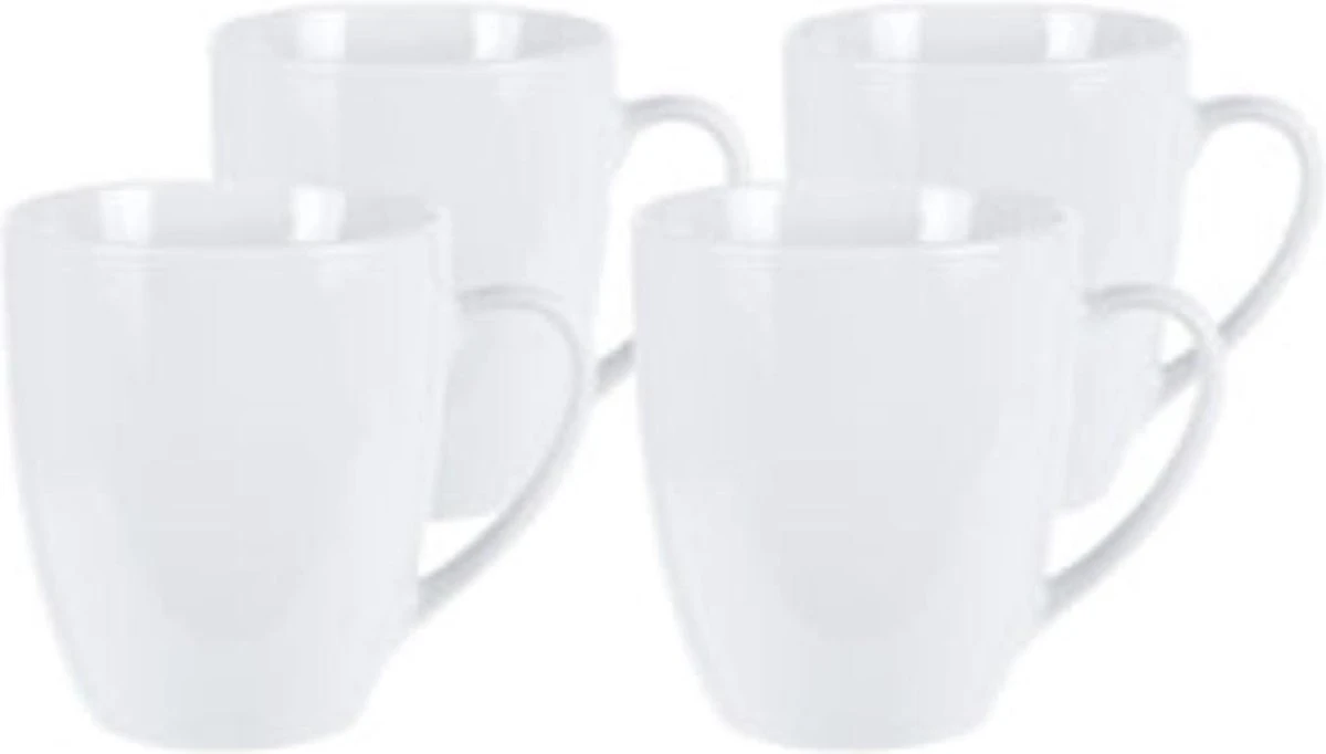 Excellent Houseware Set Van 4x Stuks Bekers/mokken Wit 380 Ml Van Porselein - Melkbekers 6 Excellent Houseware Set Van 4x Stuks Bekers/mokken Wit 380 Ml Van Porselein - Melkbekers - Afbeelding 4