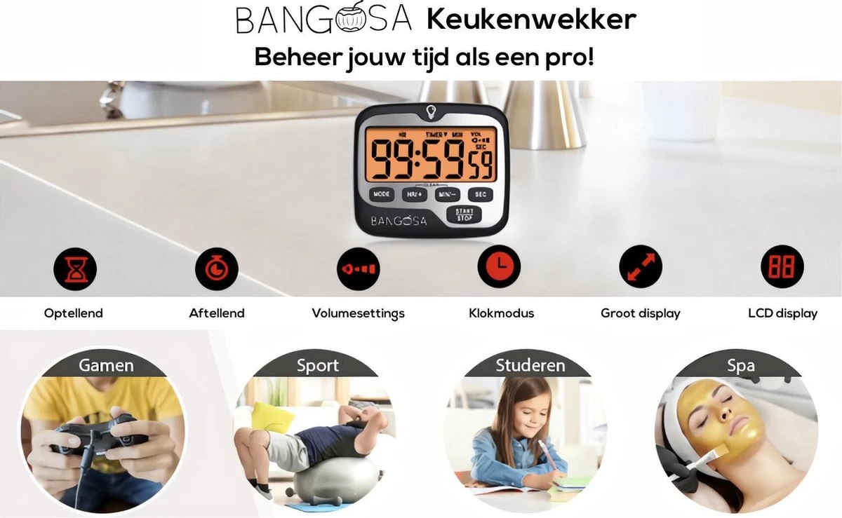 BanGosa® Magnetisch Digitale Kookwekker - Timer - RVS - Keukenwekker Digitaal - Digitale Keuken Timer - Stopwatch Met Magneet 6 BanGosa® Magnetisch Digitale Kookwekker - Timer - RVS - Keukenwekker Digitaal - Digitale Keuken Timer - Stopwatch Met Magneet - Afbeelding 4
