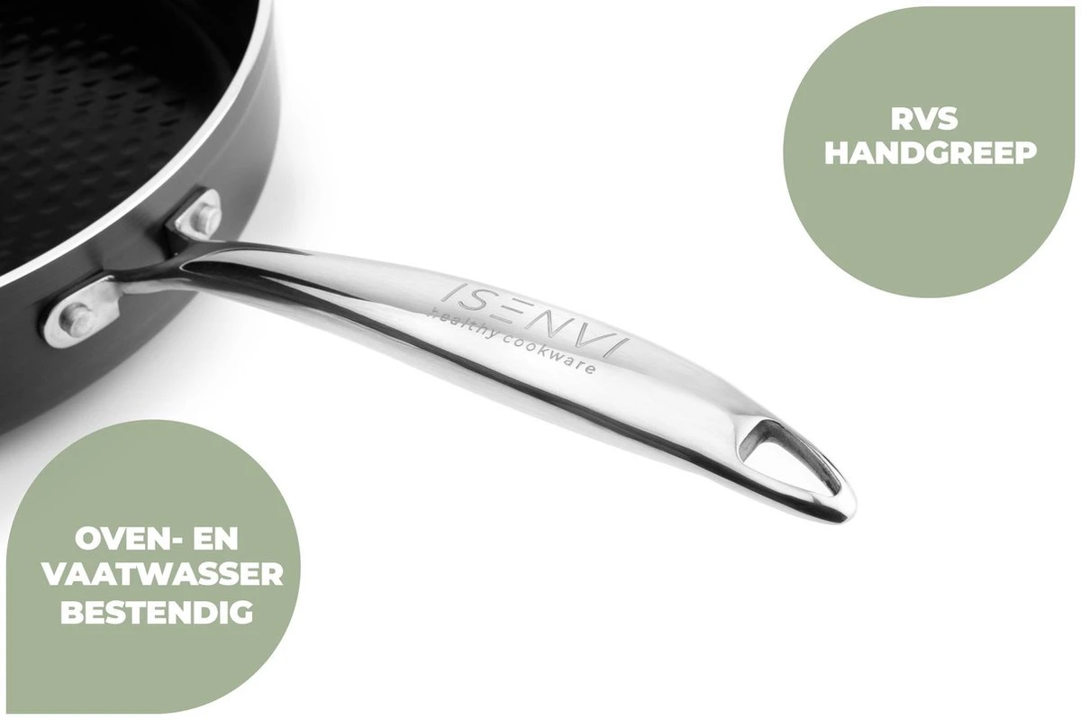 ISENVI Victoria Forged Keramische Wokpan 32CM - RVS Greep 5 ISENVI Victoria Forged Keramische Wokpan 32CM - RVS Greep - Afbeelding 3