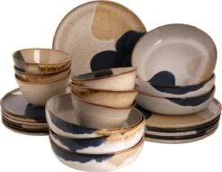 Palmer Serviesset Aquarel Stoneware 6-persoons 24-delig Beige Blauw