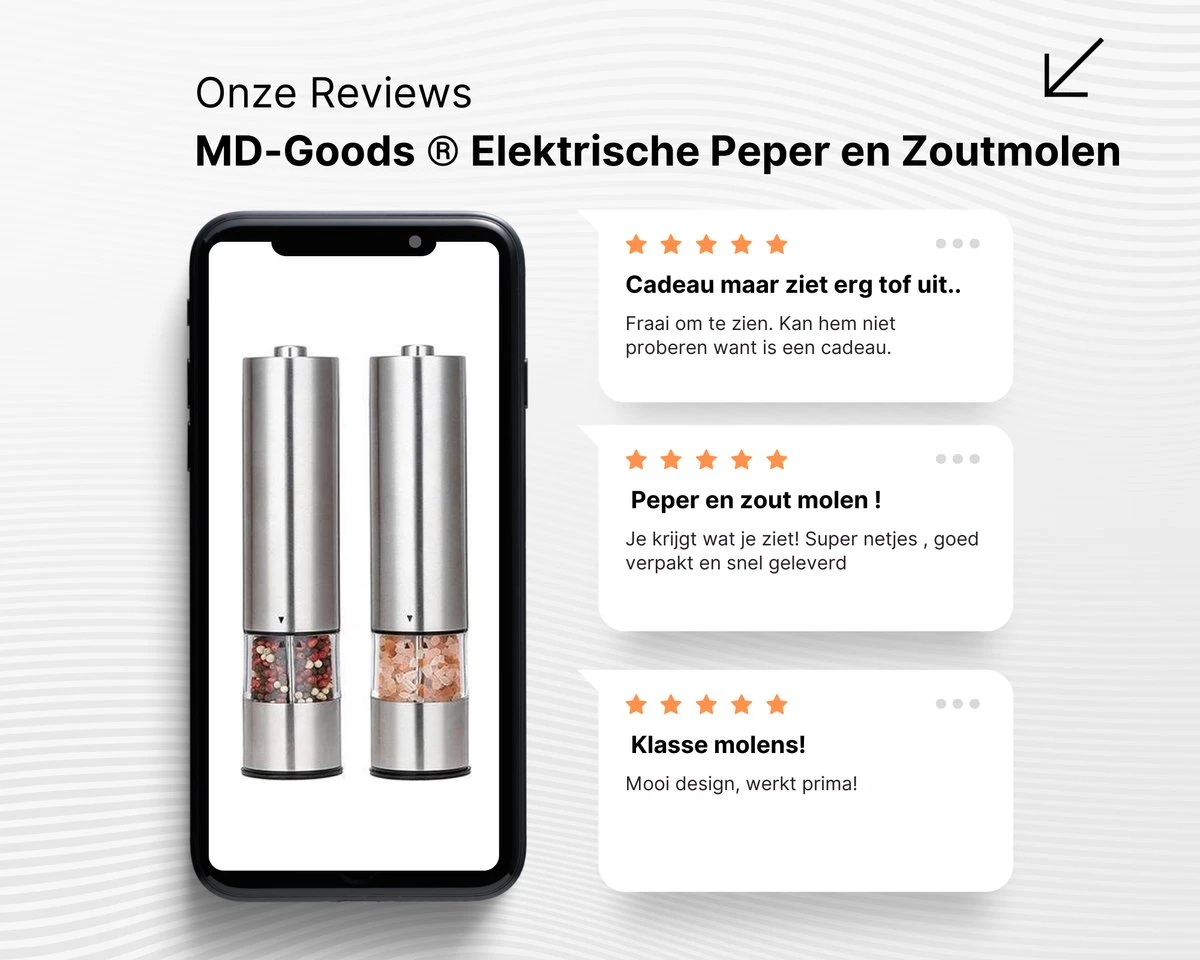 MD-Goods ® Elektrische Peper En Zoutmolen Set - Pepermolen - RVS - Cadeau - Restaurant Kwaliteit 7 MD-Goods ® Elektrische Peper En Zoutmolen Set - Pepermolen - RVS - Cadeau - Restaurant Kwaliteit - Afbeelding 5