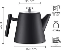 Silberthal - Theepot Met Filter - 1 L - RVS Dubbelwandig - Zwart - Cadeau -Home Keuken Winkel 1200x986