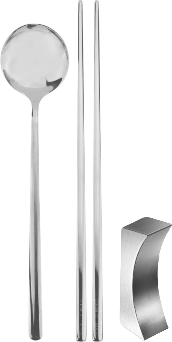 House Of Husk 1 Persoons Chopstick Lepel Set - 1 Paar Metalen Koreaanse Eetstokjes - Inclusief Eetlepel En Houder - RVS - Metaal - Eetstokjes - Koreaans - Vaatwasserbestendig - Sushi Chopsticks - Noodles - Zilver 3 House Of Husk 1 Persoons Chopstick Lepel Set - 1 Paar Metalen Koreaanse Eetstokjes - Inclusief Eetlepel En Houder - RVS - Metaal - Eetstokjes - Koreaans - Vaatwasserbestendig - Sushi Chopsticks - Noodles - Zilver