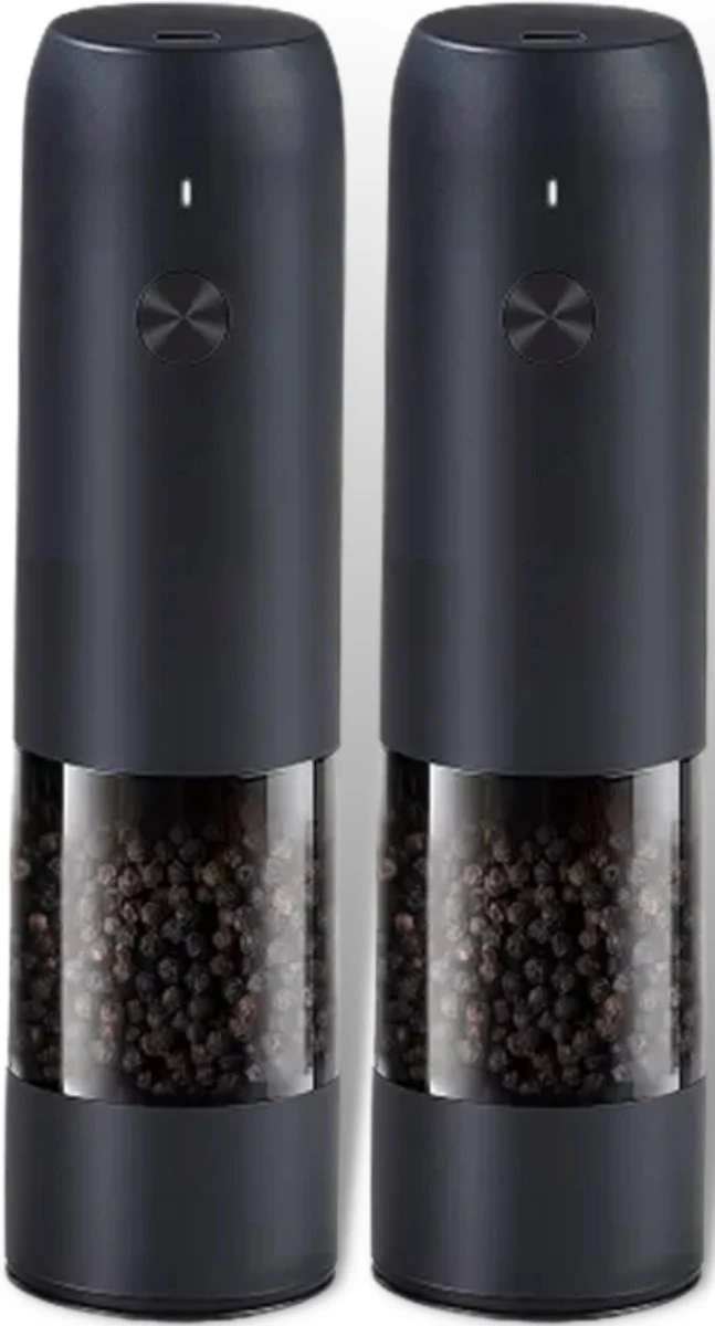 GOV Elektrische Peper- En Zoutmolen Zwart XL Set Oplaadbaar - Pepermolen - Peper En Zoutstel 3 GOV Elektrische Peper- En Zoutmolen Zwart XL Set Oplaadbaar - Pepermolen - Peper En Zoutstel