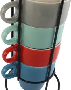 Orange85 Koffiekopjes - Met Houder - Set Van 6 - Gekleurd - 300 Ml - Keramiek -Home Keuken Winkel 945x1200